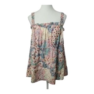 Grace & Lace Babydoll Floral Blouse NWT Womens Size L Sleeveless Ruffle Top
